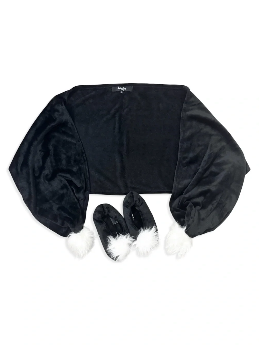 HSN Soft & Cozy Reader’s Wrap and Slippers Set Pompom Velvet Black NWT